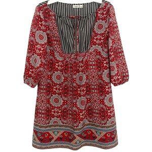 Cato Long Sleeve Tie Neck Knee Length Paisley Floral Dress